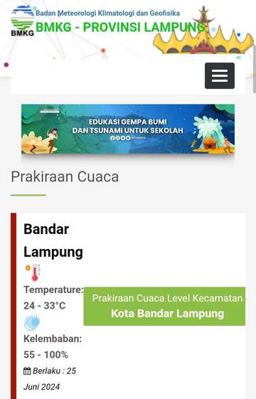 PRAKIRAAN CUACA PROVINSI LAMPUNG SELASA, 25 JUNI 2024: