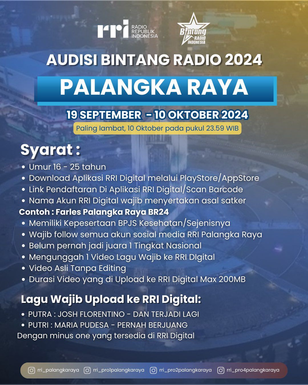 Audisi Bintang Radio Palangka Raya Telah Dibuka. 