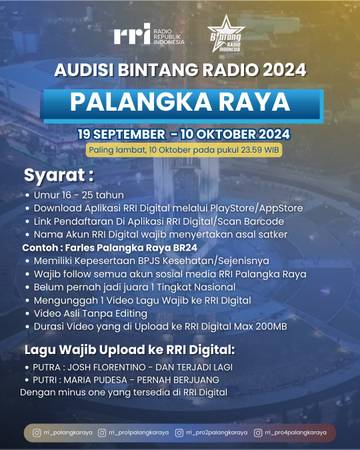 Audisi Bintang Radio Palangka Raya Telah Dibuka. 