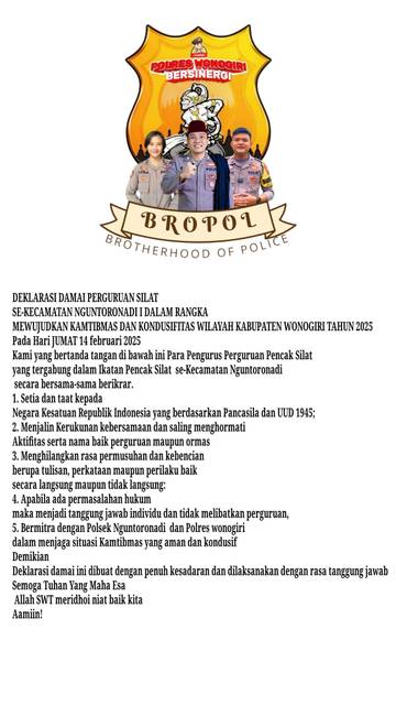 Bropol Polres Wonogiri Gelar Pengajian Dan Deklarasi Damai Ormas