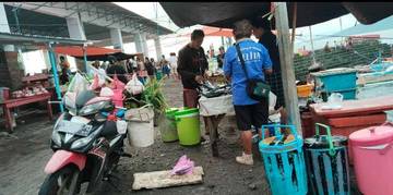 Tidak Memiliki Meja Pedagang Berjualan di Gerbang Pasar Ikan
