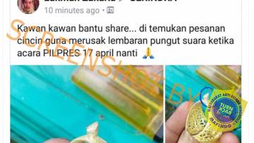 Hoaks Cincin Perusak Lembar Pungutan Suara Pemilu 