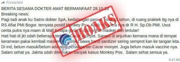 Hoaks Kasus Positif 'Monkeypox' di RS PMI Bogor