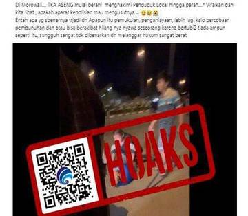 Hoaks Warga Kabupaten Morowali Dianiaya oleh TKA Tiongkok