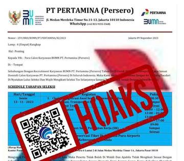 Hoaks Surat Undangan Tes Rekrutmen PT Pertamina