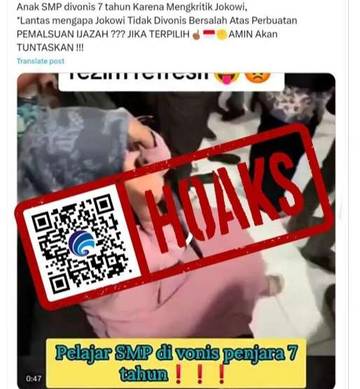 Hoaks  Pelajar SMP Divonis 7 Tahun Penjara karena Kritik Presiden Jokowi