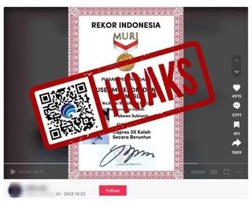 Hoaks Penghargaan MURI Prabowo Tiga Kali Kalah Capres