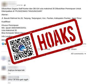Hoaks Lowongan Kerja Puskesmas Tanjung Sari Kabupaten Pacitan
