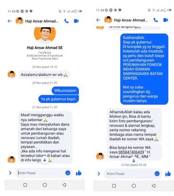 Waspada Penipuan Mencatut Nama Gubernur Kepri Lewat Facebook