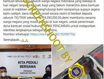 [HOAKS] Dana Bantuan Kemenkes untuk TKI