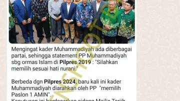 [SALAH] Muhammadiyah Arahkan Warganya Dukung AMIN pada Pilpres 2024