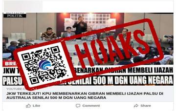 [HOAKS] KPU Benarkan Bahwa Gibran Rakabuming Raka Beli Ijazah Palsu di Australia 