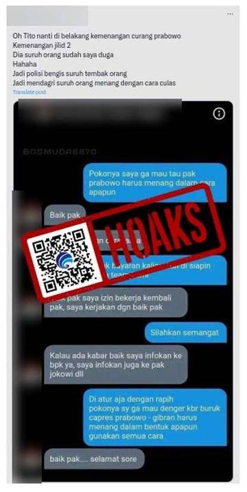[HOAKS] Tangkapan Layar Percakapan Tito dengan Kementerian Dalam Negeri