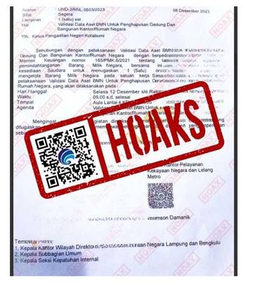 [HOAKS] Surat Validasi Data Aset BMN oleh KPKNL Metro