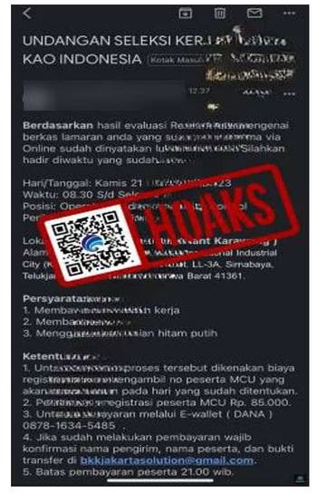 [HOAKS] Email Undangan Seleksi Kerja PT Kao Indonesia
