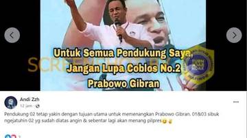 [SALAH] Gambar Anies dengan Narasi “Untuk Semua Pendukung Saya, Jangan Lupa Coblos No.2 Prabowo Gibran”