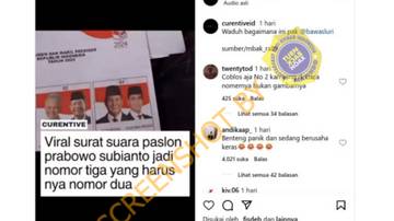 [SALAH] Surat Suara Paslon Prabowo Subianto Jadi Nomor Tiga yang Harusnya Nomor Dua