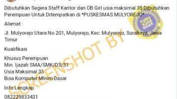 [SALAH] Info Lowongan Kerja Puskesmas Mulyorejo