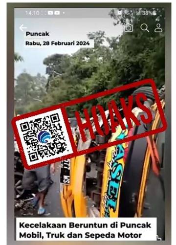 Hoaks, Video Kecelakaan Truk di Puncak Bogor pada 28 Februari 2024. 