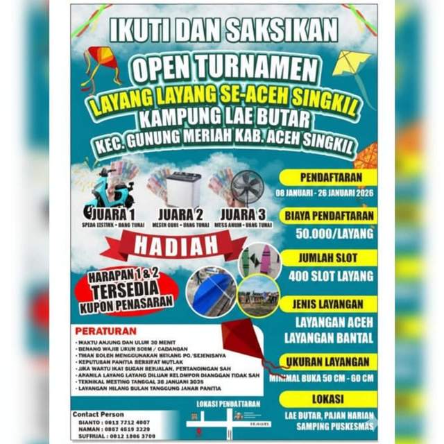 Open Turnamen Layang-layang Se-Aceh Singkil, Cek Jadwalnya