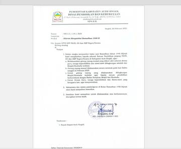 Disdik Singkil Keluarkan Edaran Gotong Royong Sambut Ramadan