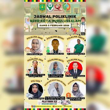 Ini Jadwal Poliklinik RSUD Subulussalam Kamis 5 Februari