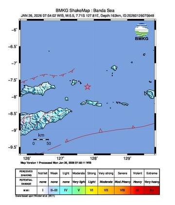 Gempa Mag5.5 di MBD Tidak Berpotensi Tsunami 