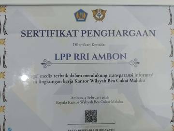 RRI Ambon Raih Penghargaan Media Terbaik dari Kanwil Bea Cukai Maluku