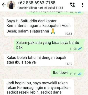 Nama Kakankemenag Aceh Besar Dicatut Penipuan Bantuan Madrasah
