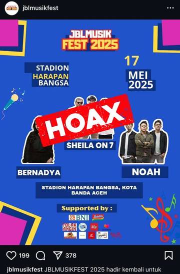 Konser “JBLMusikFest 2025” di Banda Aceh Dipastikan Hoaks