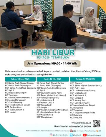 BSI Aceh Tetap Buka Layanan saat Libur Nasional