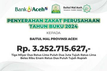 Bank Aceh Syariah Setor Zakat Rp3,2 Miliar 