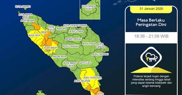 Sejumlah Wilayah di Aceh Malam ini Diprediksi Hujan 