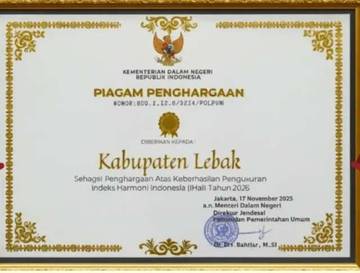Lebak Raih Penghargaan Indeks Harmoni Indonesia