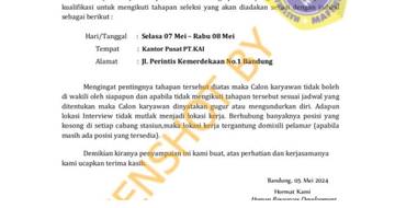 [HOAX] Surat Rekrutmen Kerja Oleh PT KAI Periode Mei 2024 