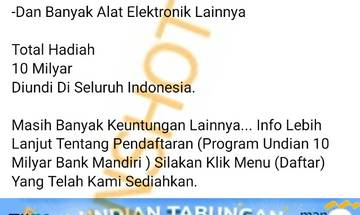 [Penipuan] Program Gebyar Undian Miliar Rupiah dari Bank Mandiri