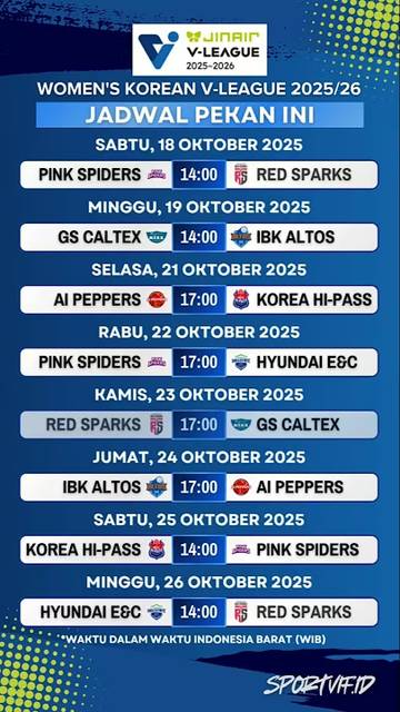 Jadwal Pertandingan Liga Voli Putri Korea Hari ini