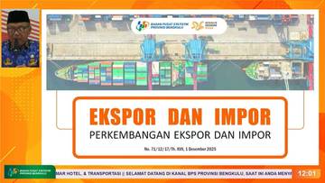 Oktober 2025, Nilai Ekspor Bengkulu Turun