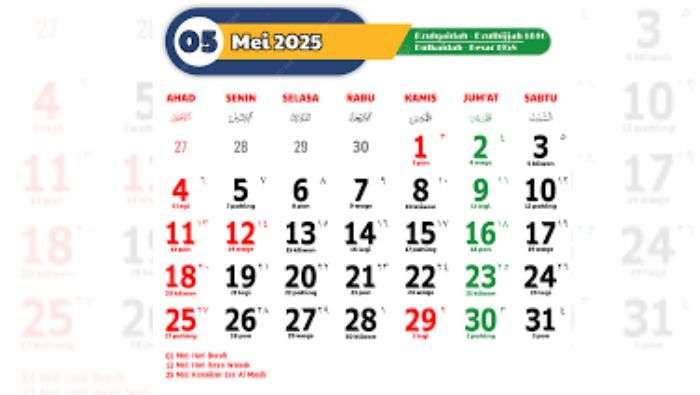 Kalender Libur Nasional Mei 2025, Catat Tanggalnya