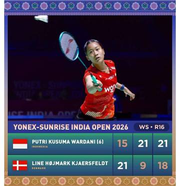 Menang 3 Gim, Putri ke-8 Besar India Open