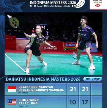 Dejan/Bernadine Maju ke-16 Besar Indonesia Masters 2026