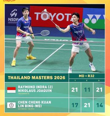 Raymond/Joaquin Maju ke-16 Besar Thailand Masters 2026
