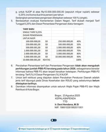 Tarif PBB Kota Bogor Dipastikan Tidak Naik