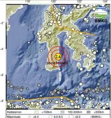 Gempa Bumi 2,6 Magnitudo Guncang Bone Sulawesi Selatan 