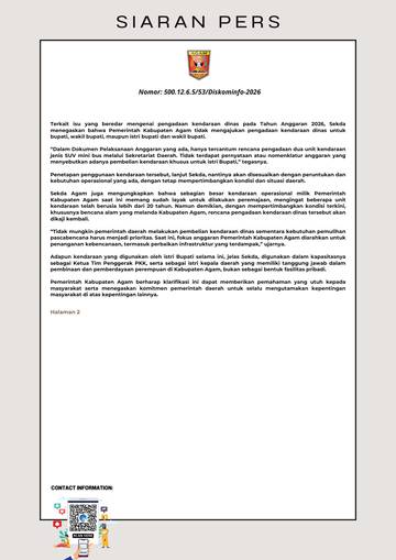 Klarifikasi Isu Pengadaan Kendaraan Dinas
