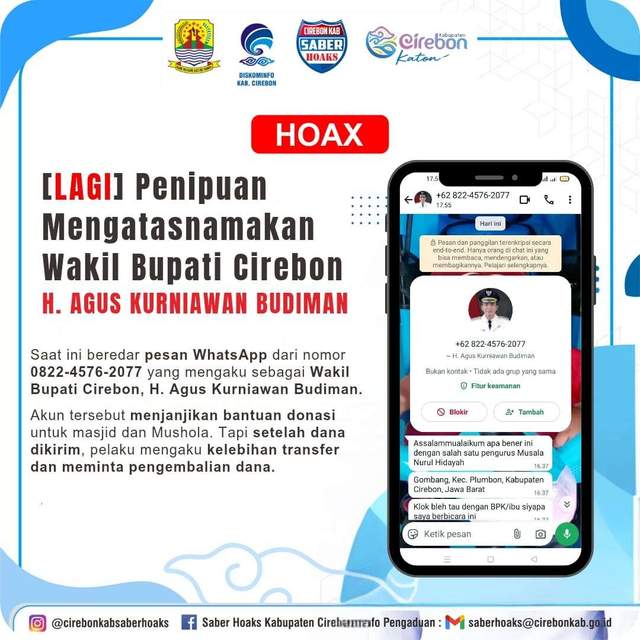 Masyarakat Waspada Penipuan Mengatasnamakan Wabup Cirebon