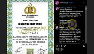 [HOAX] Surat Izin Giveaway Baim Wong dari Kepolisian