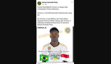 [HOAX] Pemain Real Madrid Vinicius Jr Keturunan Indonesia