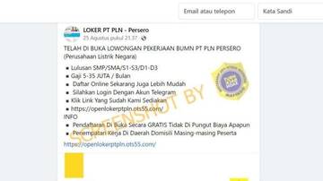 [HOAX] Informasi Open Recruitment Pegawai Tetap BUMN PT PLN