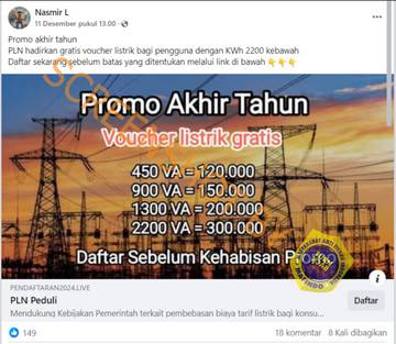 [HOAX] Promo Akhir Tahun: PLN Gratiskan Voucher Listrik